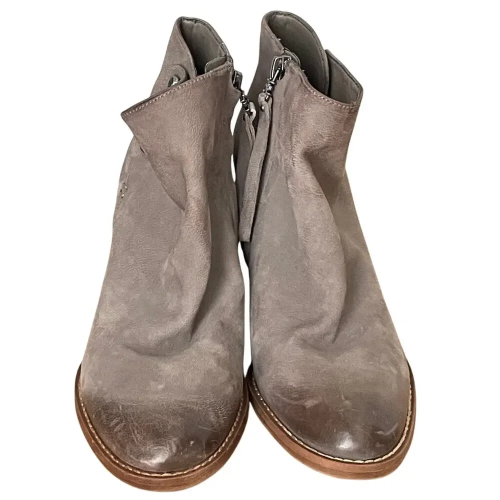 Sam Edelman Mariella Studded Leather Western Ankle Boots Taupe Gray 6.5